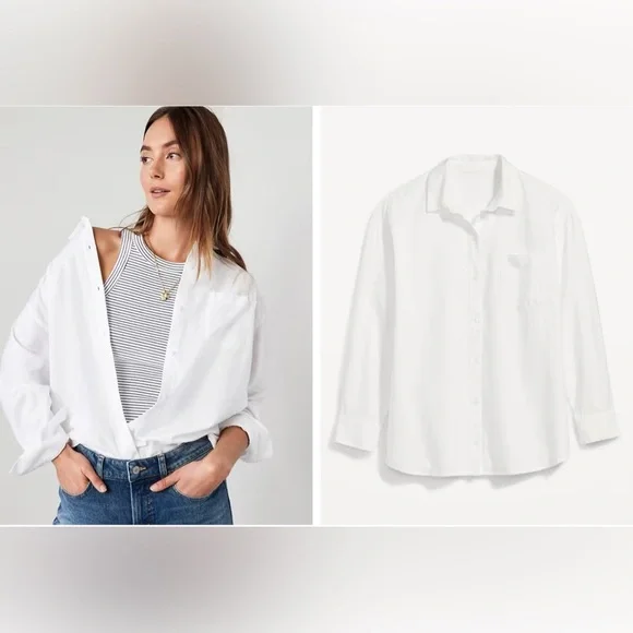 Oversized Button-Down Boyfriend Shirt, NWT, color: Oxford white - Picture 1 of 5